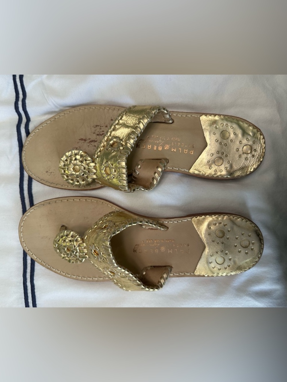 Palm Beach Sandals Metallic Gold Leather Thong Sandals
